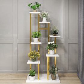 59.1" Tall Metal Plant Stand Indoor Modern 7 Tier Ladder Planter in Gold & White