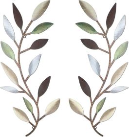 2 Pieces Metal Tree Leaf Wall Decor Vine Olive Branch Leaf Wall Art Living Room, Hallway Wall Decor Outdoor Decoration(Colorful)