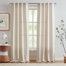 Heathered Beige Curtains for Living Room 96 inches Linen Textured Curtains Light Filtering Back Tab Curtains 2 Panels