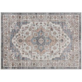 HOMCOM 4x6 Area Rug, Vintage Machine Washable Rug, Non-Slip Carpet for Living Room, Bedroom, Dining Room, Brown & Light Blue